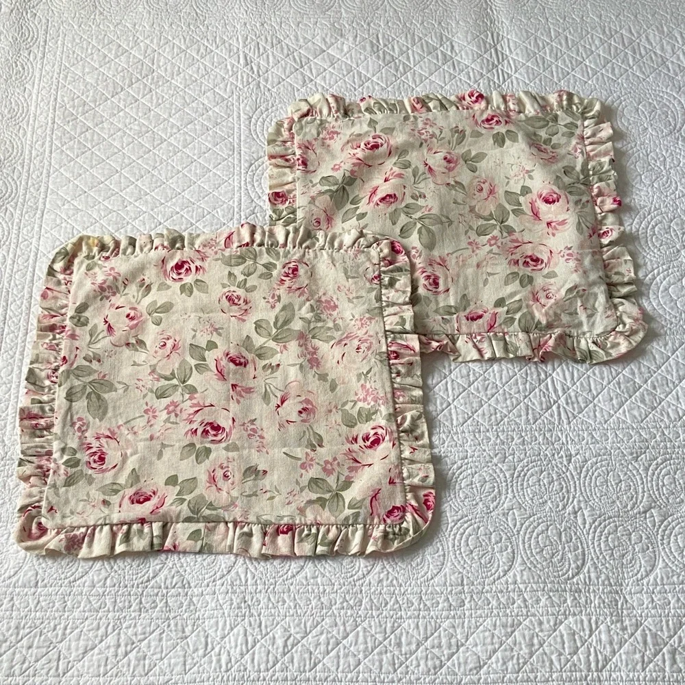 Simply Shabby Chic Rosalie Linen Blend Floral Roses Pillow Cover Pair Cream Pink - Picture 4 of 16
